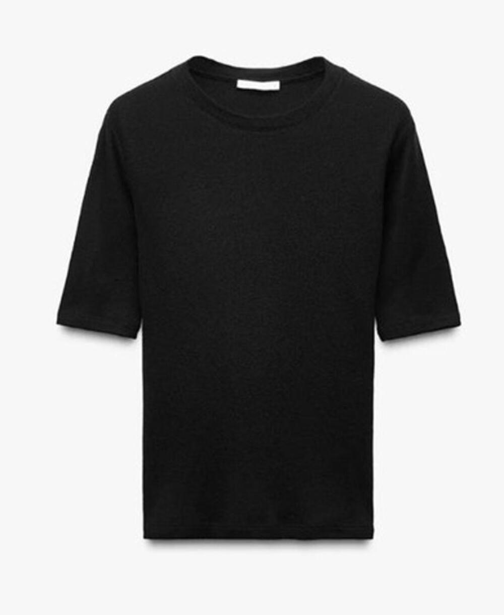 ZARA SOFT WOOL KNIT SHORT SLEEVE BLACK TSHIRT 3039/007 L EUC